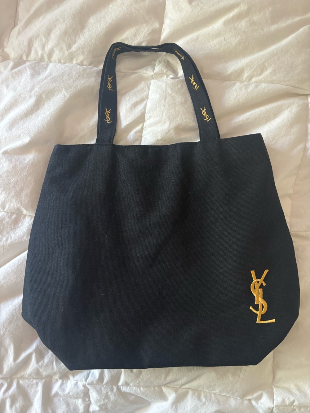 Yves Saint Laurent Black Tote with Gold Logo and Pink Lining